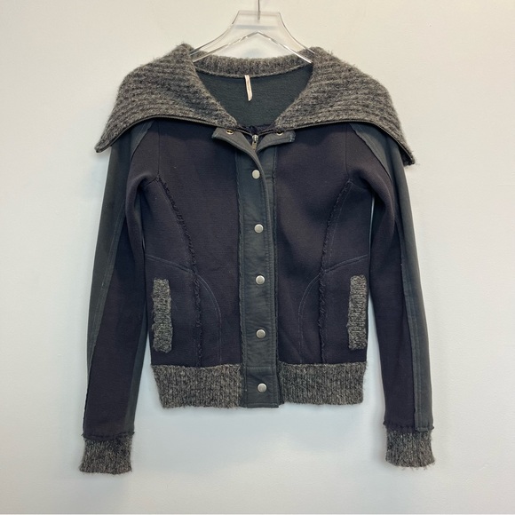 Free People Sweaters - Free People Sweater Jacket Dark Grey Knit Zipper Button S